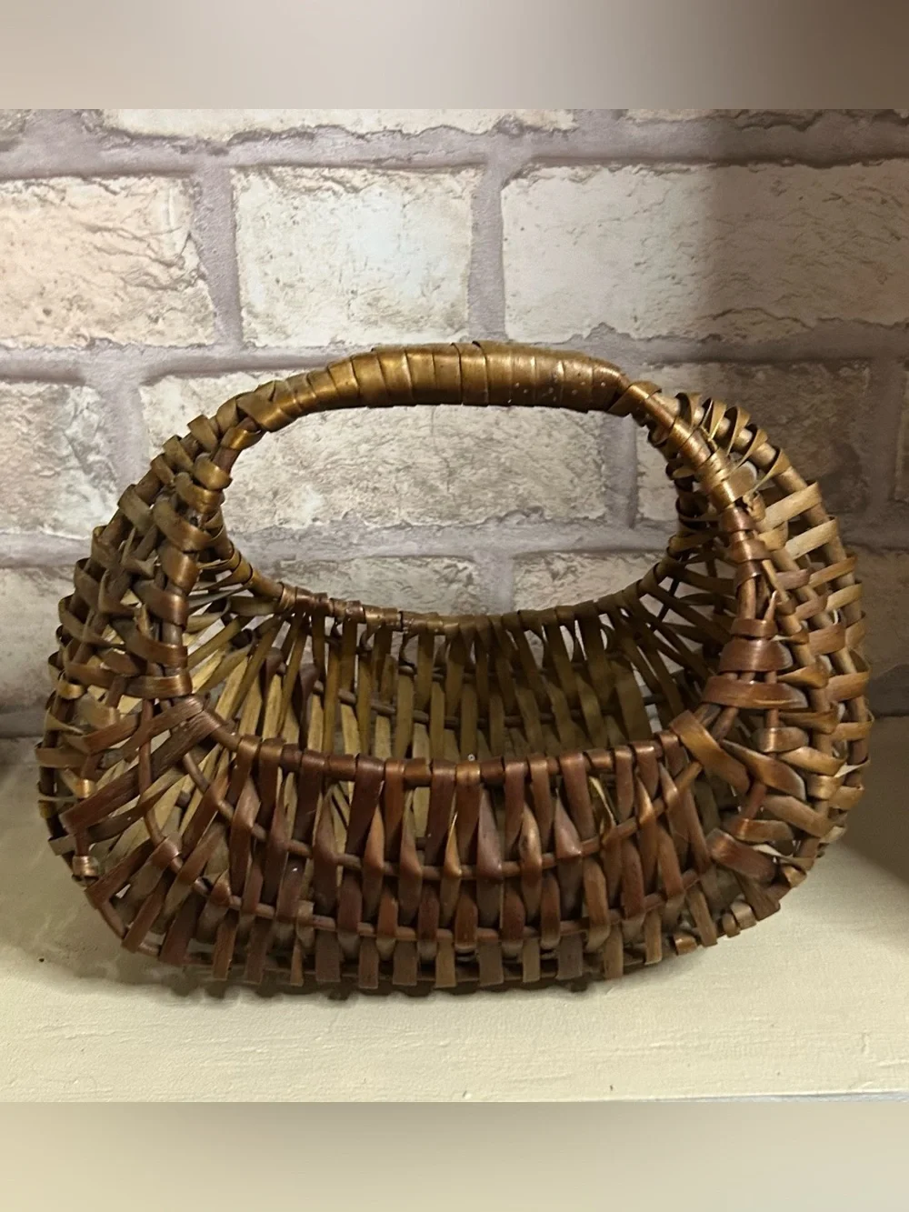 Vintage Handwoven Gondola Style Wrapped Handle Basket